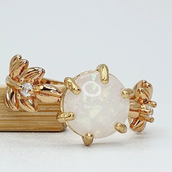 🌸 Dainty Opal CZ Gold Plated Beautiful Fashion Leaf Trendy UNVN12038 - Picture 5 of 5